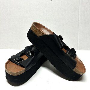 SixtySeven Indigo Vachetta black platform sandals in size 8